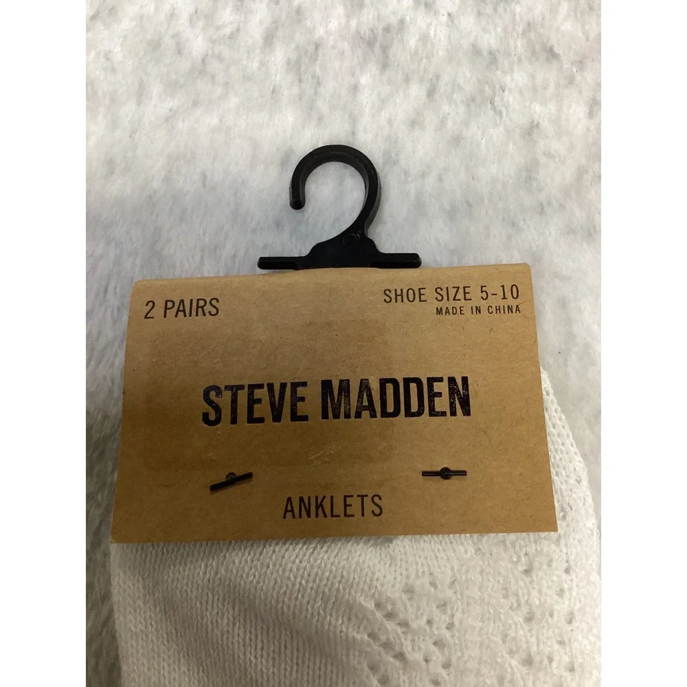Steve Madden Womens 2 Pack Anklet Socks Black White Pointelle SMSKL1131 5-10